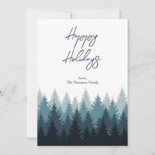 Tarjeta Festiva Bosque Árboles Paisaje Rústico Felices Fiestas 