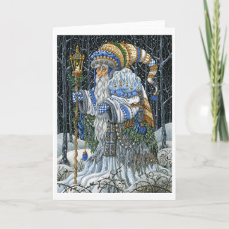 Tarjeta Festiva Bosque azul Santa