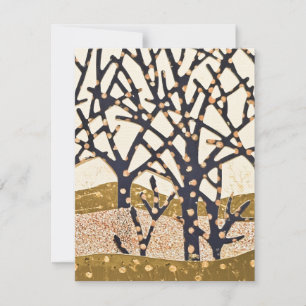 Tarjeta Festiva Bosque, azul y dorado