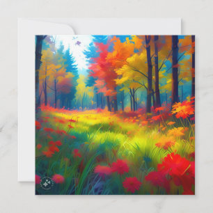 Tarjeta Festiva Bosque con árboles y flores coloridos