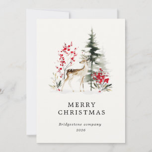 Tarjeta Festiva Bosque Corporativo Navideño Rojo Verde Acuarela