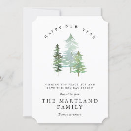 TARJETA FESTIVA BOSQUE DE ACUARELA-FELIZ AÑO NUEVO.