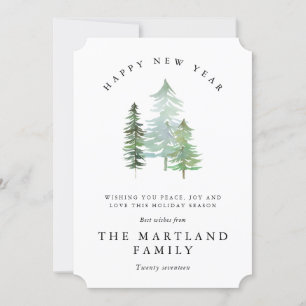 TARJETA FESTIVA BOSQUE DE ACUARELA-FELIZ AÑO NUEVO.