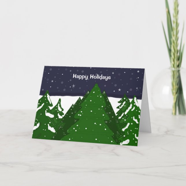 Tarjeta Festiva Bosque de árboles nevados en una noche de invierno (Anverso)