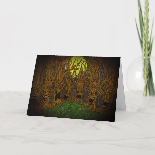 Tarjeta Festiva Bosque de Halloween (Anverso)