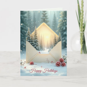 Tarjeta Festiva Bosque de Invierno Feliz de las Vacaciones