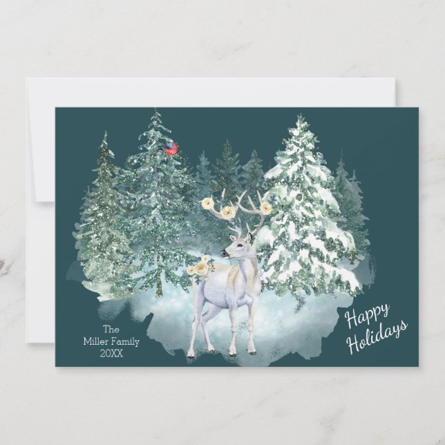 Tarjeta Festiva Bosque de invierno Woodland Deer (Anverso)