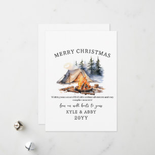 Tarjeta Festiva Bosque de Navidades de la Luna de Invierno Camping