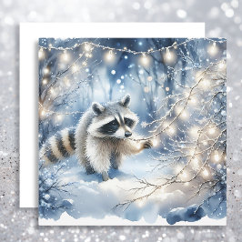Tarjeta Festiva Bosque de Navidades encantados de Racoon Magical