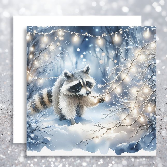 Tarjeta Festiva Bosque de Navidades encantados de Racoon Magical (Subido por el creador)