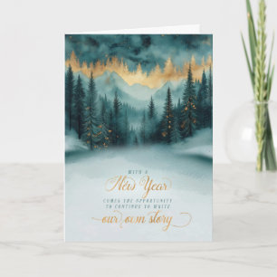 Tarjeta Festiva Bosque de Pinos de Año Nuevo Escribe Nuestra Propi