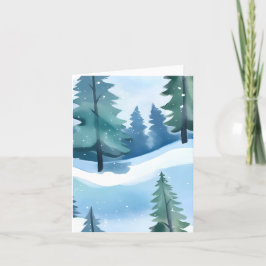 Tarjeta Festiva Bosque de Pinos Nevado | Acuarela de Invierno