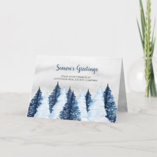 Tarjeta Festiva Bosque de pinos nevados acuarela invierno negocios