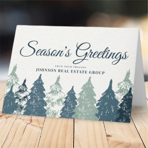 Tarjeta Festiva Bosque de pinos verdes   Saludos de temporada