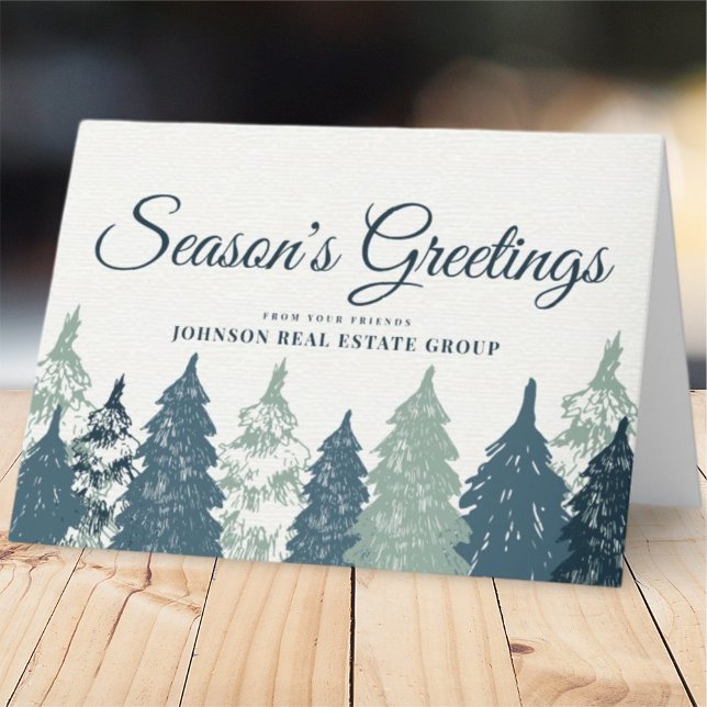 Tarjeta Festiva Bosque de pinos verdes | Saludos de temporada (Subido por el creador)