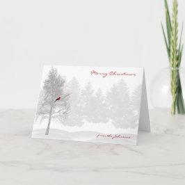 Tarjeta Festiva Bosque de Snowy White con el cardenal rojo