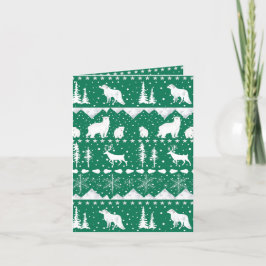 Tarjeta Festiva Bosque de suéter nórdico, animales de invierno ver
