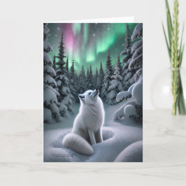 Tarjeta Festiva Bosque de Wintery de la Fox Ártica Aurora Boreal