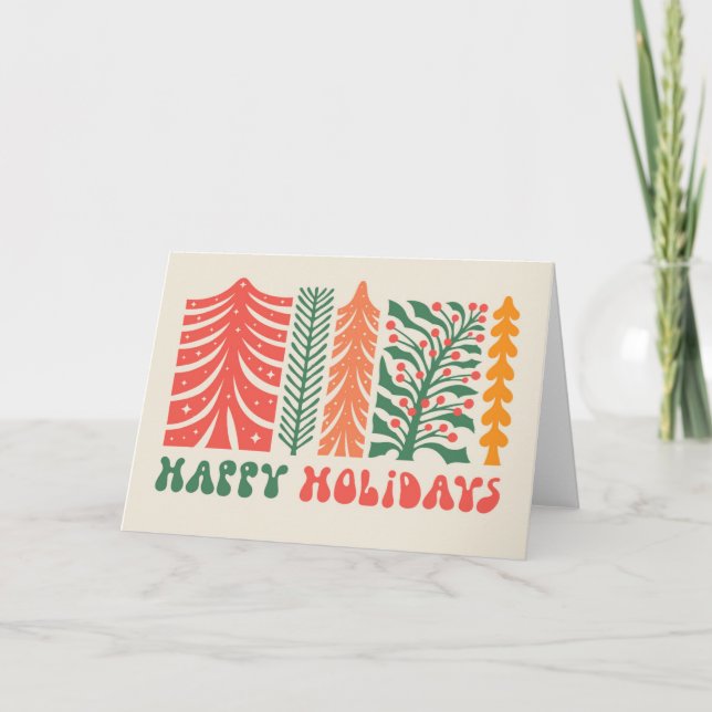Tarjeta Festiva Bosque festivo retro (Anverso)