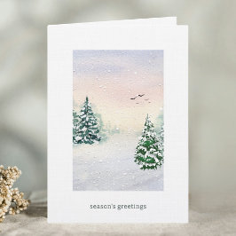 Tarjeta Festiva Bosque invernal elegante a la acuarela, saludo de 