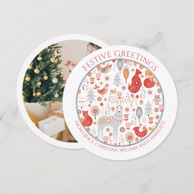 Tarjeta Festiva Bosque nórdico personalizado de los navidades (Anverso / Reverso)