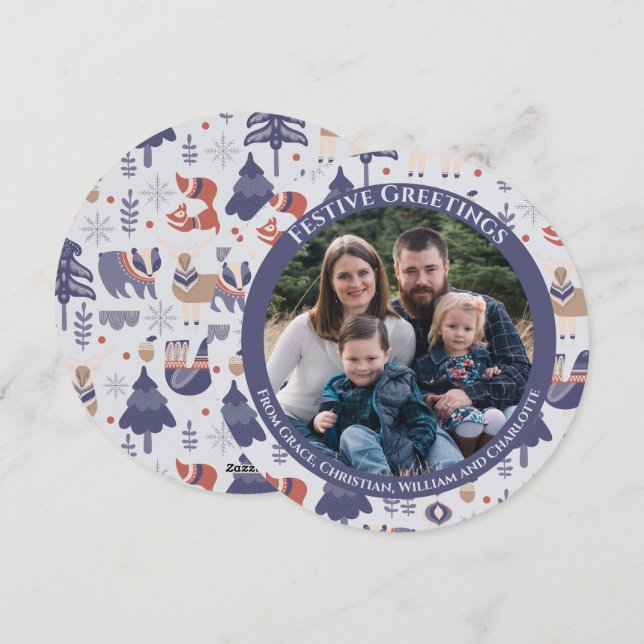 Tarjeta Festiva Bosque nórdico personalizado de los navidades (Anverso / Reverso)