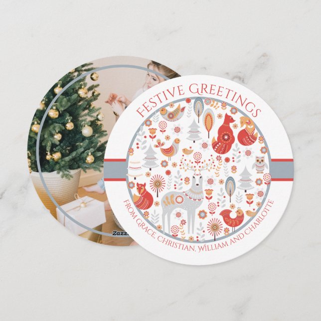 Tarjeta Festiva Bosque nórdico personalizado de los navidades (Anverso / Reverso)