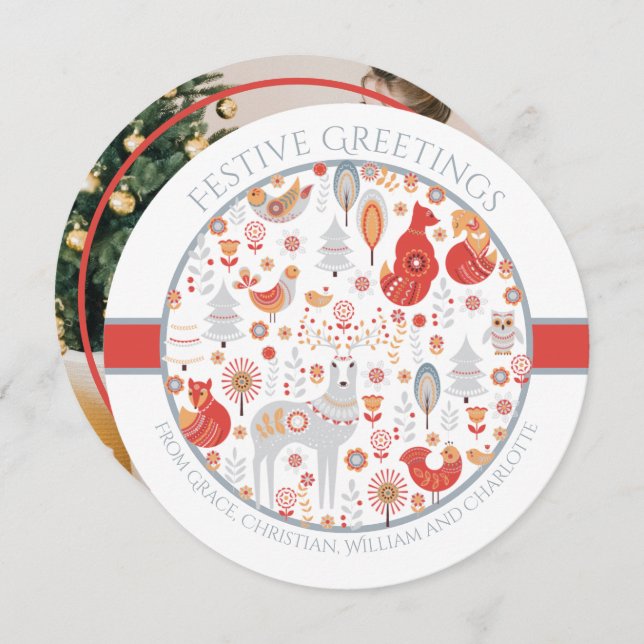 Tarjeta Festiva Bosque nórdico personalizado de los navidades (Anverso / Reverso)