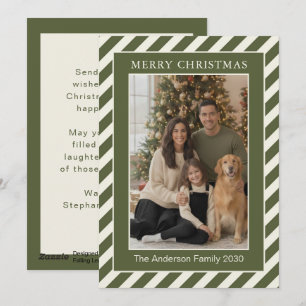 Tarjeta Festiva Bosque Oliva Crema Rayado Foto Personalizada
