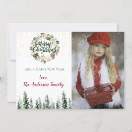 Tarjeta Festiva Bosque Rústico enciende la foto navideña