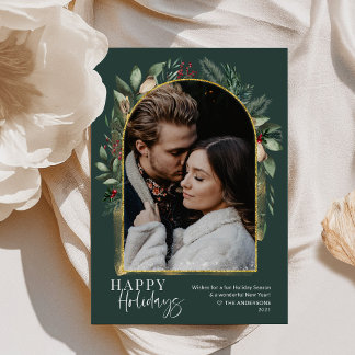 Tarjeta Festiva Bosque verde elegante arco dorado superposición de