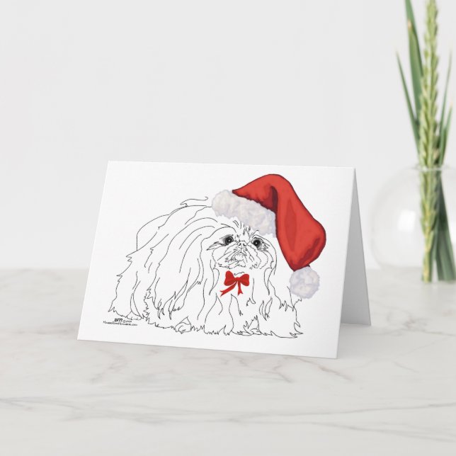 Tarjeta Festiva Bosquejo de Santa Pekinés (Anverso)