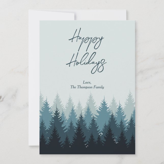 Tarjeta Festiva Bosques Trees Sage Green Landscape Felices Vacacio (Anverso)