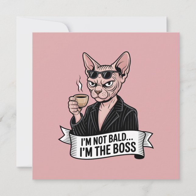 Tarjeta Festiva Boss Sphynx Cat Coffee Artwork (Anverso)