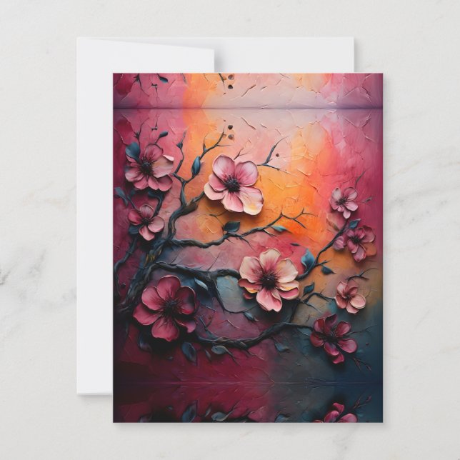 Tarjeta Festiva Bossoms de cerezos pintados de textura (Anverso)