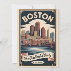 Tarjeta Festiva Boston Massachusetts Antiguo Cuna de la Libertad