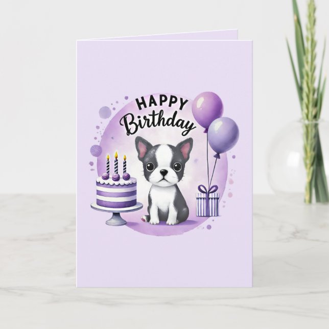 Tarjeta Festiva Boston Terrier Birthday Card (Anverso)