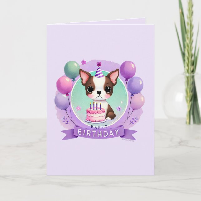 Tarjeta Festiva Boston Terrier Birthday Card (Anverso)