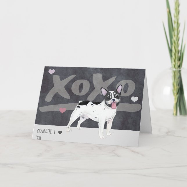 Tarjeta Festiva Boston Terrier - Día de San Valentín de Bulldog fr (Anverso)