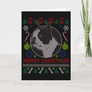 Tarjeta Festiva Boston Terrier Dog Breed Ugly Christmas Sweater