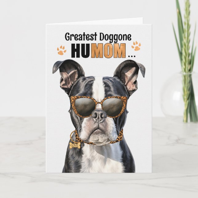 Tarjeta Festiva Boston Terrier Dog más grande Día de la Madre HuMO (Anverso)