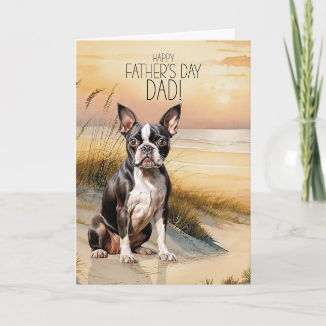 Tarjeta Festiva Boston Terrier Dog Sunset Beach Father's Day (Anverso)