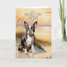 Tarjeta Festiva Boston Terrier Dog Sunset Beach Mother's Day