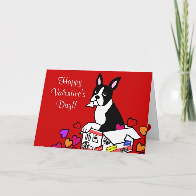 Tarjeta Festiva Boston Terrier en el dibujo animado de la caja (Anverso)