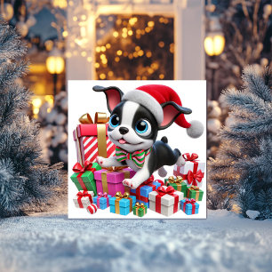 Tarjeta Festiva Boston Terrier Festivo con Regalos