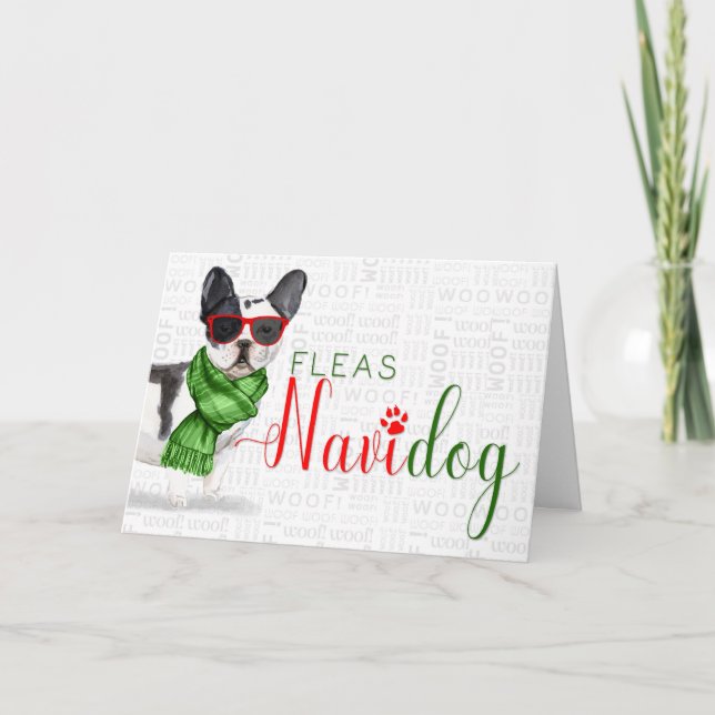 Tarjeta Festiva Boston Terrier Funny Fleas Navidog Christmas (Anverso)