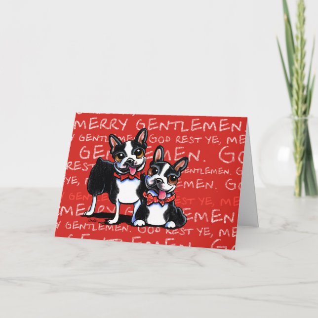 Tarjeta Festiva Boston Terrier Merry Gentlemen Navidades (Anverso)