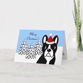 Tarjeta Festiva Boston Terrier Navidades Personalizado Snow Woods
