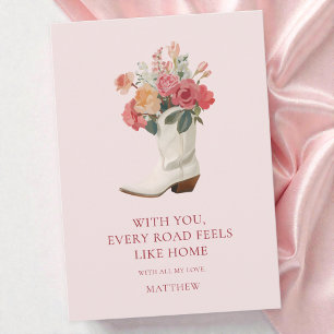 Tarjeta Festiva Bota vaquera floral rosa Día de San Valentín occid
