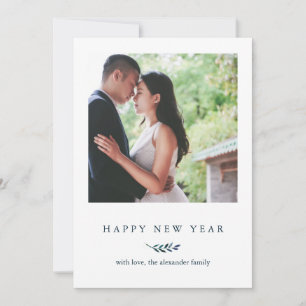 Tarjeta Festiva Botánica de invierno con franjas de Año Nuevo feli